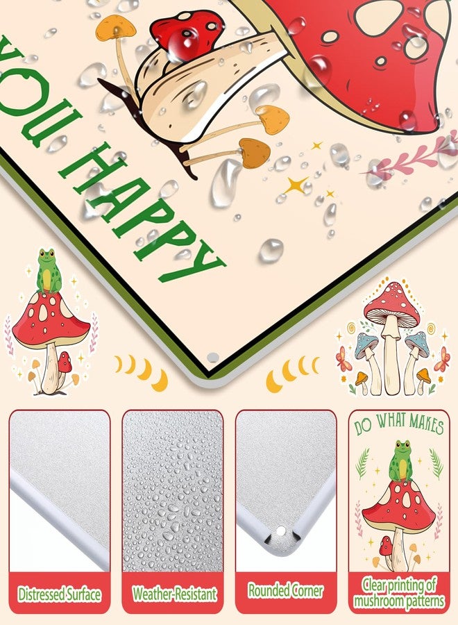 Lineshading 2 Pcs Funny Mushroom Decor Vintage Tin Signs Frog Decor Do What Makes You Happy Sign Stay Wild Moon Child Sign Retro Mushroom Wall Nature Ornament for Bathroom Forest Room, 12 x 8 Inch - Image 2